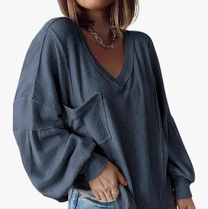 V Neck Ribbed Knit Tunic